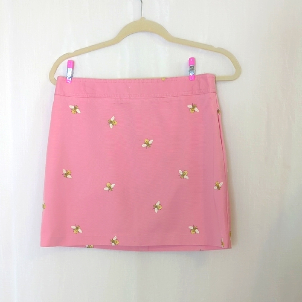 J Crew Pink Denim Mini Skirt With Bee Embroidery. size 4
